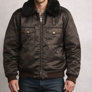 Vintage Blauer Tufnyl Men's Brown Quilt Lined Faux Fur Collar Bomber Jacket (42)